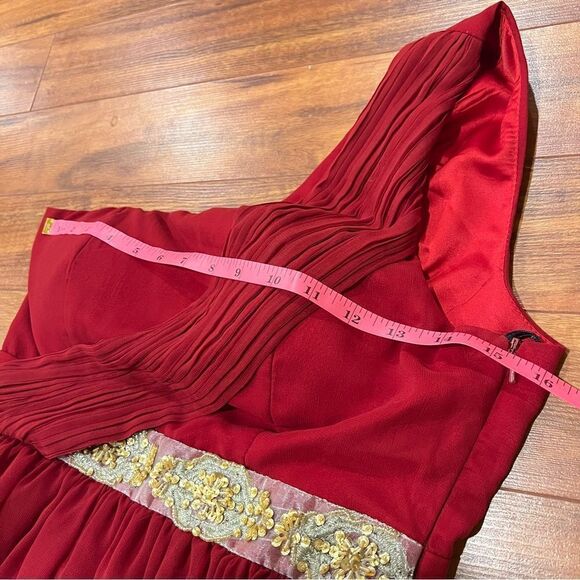 Minuet One shoulder red and gold cocktail dress - Picture 3 of 7